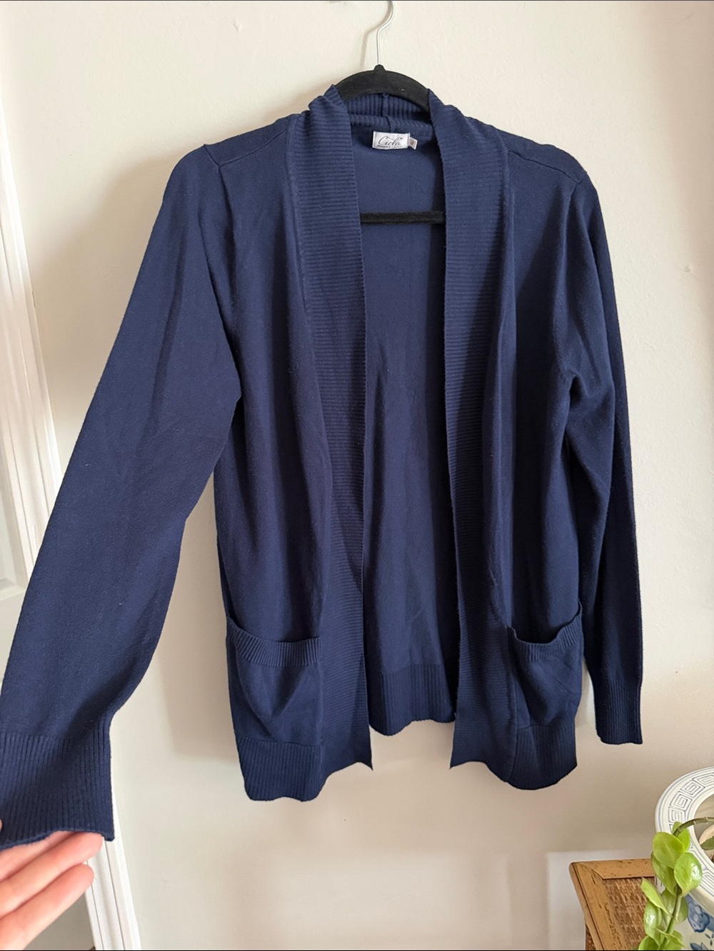Cielo Navy Open-Front Knit Cardigan